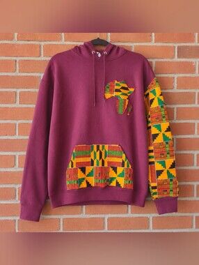 Maroon Hoodie with Kente Patchwork